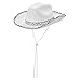 Juaugusep Western Cowboy Costume Set Bandana Wide Brim Western Style Sequins Cowgirl Hats & Tassel Scarf 2PCS Set for Party (White Sequin, 2Pcs)