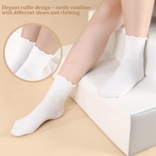 6Pairs Ruffle Socks for Women Lightweight Breathable Thin Cuff Frilly Sock Cute Casual4