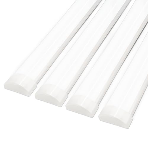 BrightFly LED Batten Lights 4ft/115cm, 3550LM 32W 6500K LED Tube Light, 4-Pack Slim Profile Dust-Proof Integrated Housing, Flexible Surface Mounted Linear Ceiling Garage Lighting, Indoor Use
