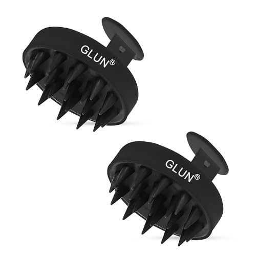 Image of GLUN Pack of 2 Scalp Shampoo Brush - Silicone Hair Scalp Massager for Dandruff Removal & Deep Cleansing (Black)