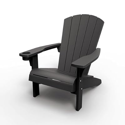Keter Alpine Adirondack Resin Outdoor Furniture Patio Chairs with Cup Holder-Perfect for Beach, Pool, and Fire Pit Seating, Grey
