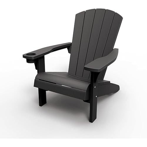Keter Alpine Adirondack Resin Outdoor Furniture Patio Chairs with Cup Holder-Perfect for Beach, Pool, and Fire Pit Seating, Grey