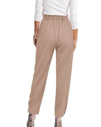 Women's 2025 Casual Button Down Pants Elastic High Waist Business Work Trousers Long Straight Slacks with Pockets2