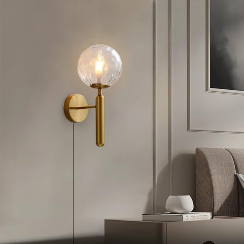 Image of KCO Lighting Plug in Globe Wall Light Vintage Industrial Wall Sconce Lighting Fixture with On /Off Switch, Metal Wall Lamp for Bedroom Living Room Hallway,(Clear Plug in)