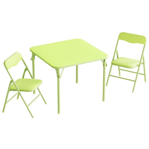 Image of JOYMOR Kids Folding Table and Chairs Set, 3-Piece Metal Frame Activity Set with Easy-Fold Design for Playroom & Classroom, Green