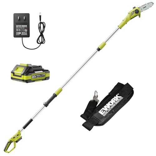 Image of EWORK 20V 8-Inch Cordless Pole Saws for Ton Up to 14.2-Ft, Lightweight Only 6.5 Lbs, Auto Oiling Electric Pole Saw Battery Powered with Battery and Charger