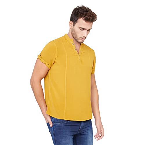 Image of Identiti Men's Cotton Solid Full Sleeve Slim Fit Shirt with Mandarin Collar
