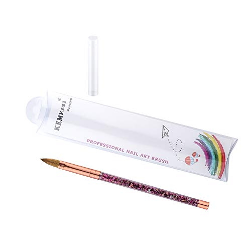 KEMEISI 2019 Hot Pink Glitter Liquid Handle Kolinsky Sable Nail Art Brush Factory Crimped Size 6,8,10,12,14,16 (#12)