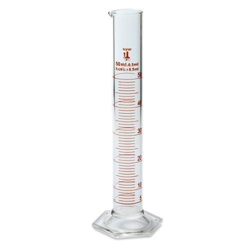 50ml Graduated Cylinder, Borosilicate 3.3 Glass, Single Metric Sc...