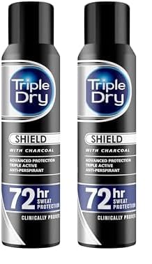 Triple Dry Men| Shield With Charcoal Anti-Perspirant Spray 150ml | 72-Hour Protection Against Excessive Sweating | Fights Odour | Triple Active Formula | Clinically Proven | Male (Pack of 2)