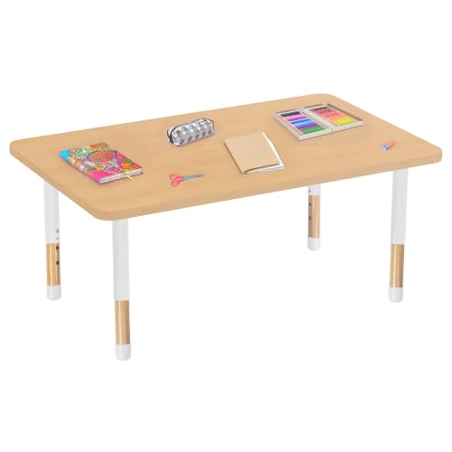 Image of 30 inch x 48 inch Rectangle Kids Classroom Table with Adjustable Chunky Wood Legs