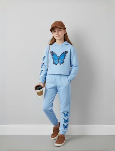 Image of PATPAT Girls Warm Sweatsuit 5-14Y Butterfly Print Hoodies and Sweatpants Clothing Set Tracksuit Fall Outfits Cute Clothes