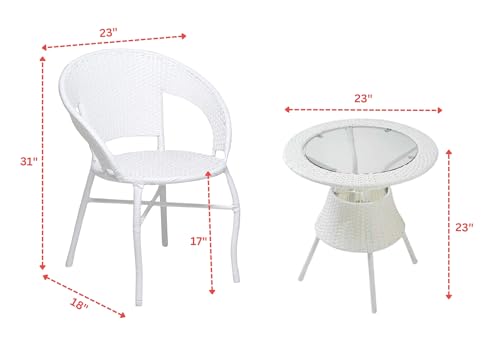 Image of DEVOKO 3 Pieces Patio Furniture Set, Wicker Outdoor Chairs and Coffee Table for Balcony, HDPE Rattan Bistro Table Set for Lawn, Garden, Backyard (White)