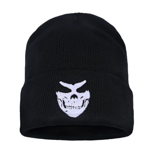 Image of Embroidered Skeleton Beanie Hat Winter Stretch Knit Skull Cap for Men Women