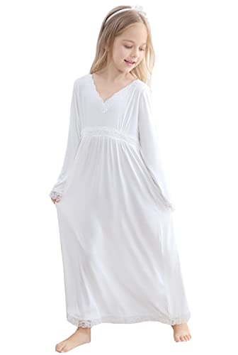 Girls' Lace Nightgowns Soft Cotton Sleepwear Dress Toddler 3-12 Years Off-White #TOP8
