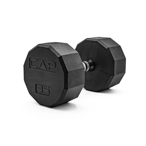 Image of CAP Rubber Coated Dumbbell Weights, Free Weights for Home Gym Strength Training, Anti-Roll Hex Dumbbells with Black, Chrome & Comfort Grip Handles, Singles