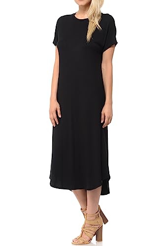 Image of iconic luxe Women's A Line Short Sleeve T Shirt Midi Dress Summer Casual