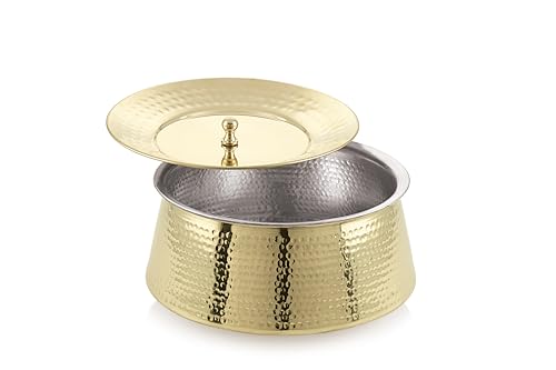 Image of Brass Royal BIRYANI Handi-(4 Litre) | Handcrafted Traditional Cooking Pot | Brass Lagan for Dum Biryani, Festive Cooking & Serving | Color - Gold