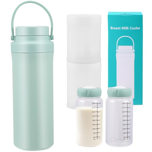 Glaciere Lait Maternel Portable, Bouteille Refroidisseur Lait Maternel 620ml, Pot Conservation avec 2 Biberons 300ml, Refroidissement à 360° Fraîcheur 24h, pour Allaitement Garderie Travail Voyages