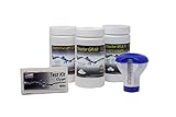 KIT INICIO PISCINAS PEQUEÑAS especialmente inidicado para el inicio de temporada de piscinas pequeñas. Incluye cloro de choque, pastillas de cloro multiacción, reductor de pH, dosificador con termómetro y test análisis