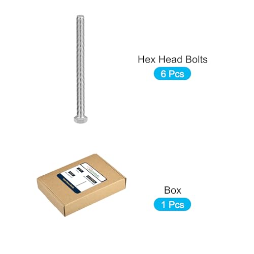 Image of METALLIXITY Hex Head Bolts (3 /8-16 x 5-1 /2 inch) 6Pcs, 304 Stainless Steel 18-8, Fully Threaded, External Hex Drive, Plain Finish, Hex Head Screw Bolt, Silver