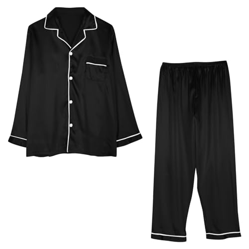 Mens Satin Pajamas Set Silk Sleep Shirts Pant Pjs Suits Long Sleeve Bathrobe Fall Winter Comfy Sleepwear Chest Pocket2