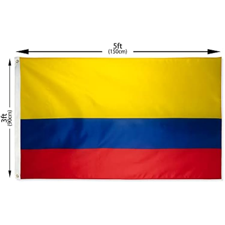 DANF Colombia Flag 3x5 Ft Thick Polyester, Fade Resistant, Brass Grommets, Canvas Header, Double Sided Colombian National Flags 3 X 5 Feet