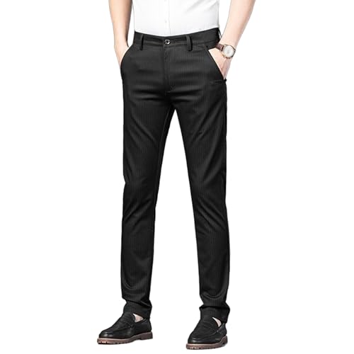 Maiyifu-GJ Men's Casual Business Dress Pants Slim Fit Stretch Pinstripe Suit Pant Lightweight Formal Flat Front Trousers