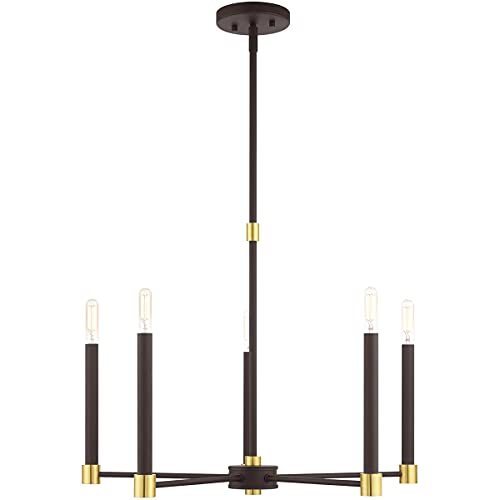 Image of Livex Lighting 46885-07 5 Light Bronze W /Satin Brass Accents Chandelier