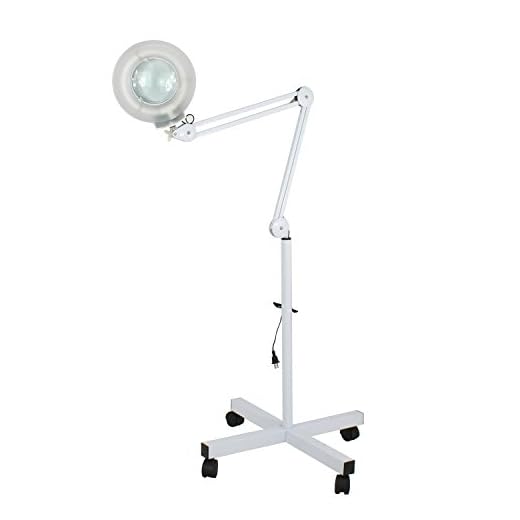 ZENY LED Floor Lamp with Magnifying Glass and Light Magnifier Light with Stand Adjustable Swivel Arm for Facial Care, Reading Crafting Sewing Esthetician Light