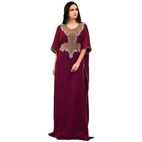 Kolkozy Fashion Women's Georgette Hand Beaded Kaftan Violet Size M Cover