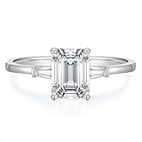 SISGEM 1.5CT Lab Grown Diamond Ring for Women 9ct/14ct/18ct Gold D Color and VVS Clarity IGI Certificate Emerald Cut Lab Grown Diamond Personalized Wedding Band Gift for Women Ladies Her