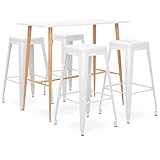 Tabourets de bar empilables et sécurité : quatre tabourets de bar blancs de 43 x 43 x 77 cm, barre transversale renforcée et repose-pieds intégré, peuvent supporter jusqu'à 110 kg par siège. Grâce à leur design empilable, elles sont peu encombrantes et sont rapidement à portée de main lorsque des amis viennent spontanément ou que le salon est agrandi pour des événements.