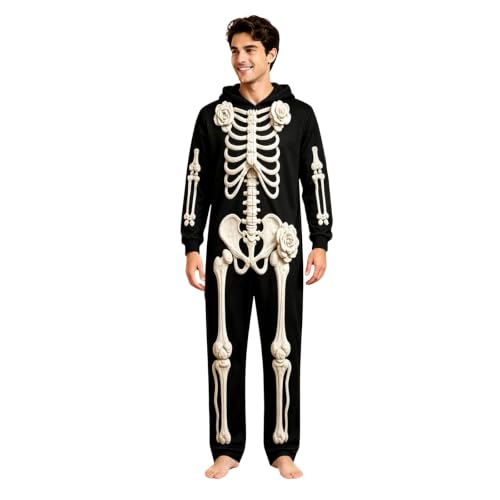 Skeleton Onesie Adult Unisex Spooky 3D Print Hooded Halloween Jumpsuit Cozy Couples Cosplay Party Costume 2026 - image 7
