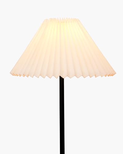 Image of Homesake Modern Floor Lamp for Living Room Traditional Farmhouse Boho Floor Lamp Mid-Century Pole Lamp, Linen Lamp Shade Side Standing Lamps | Corner Lamp Light | Hall Bedroom Office, Pleated White
