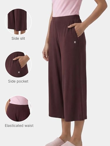 Image of Enamor Mid Rise Crop Length Slip on Shop in Culotte for Women - Relaxed Fit, Super Soft - E064