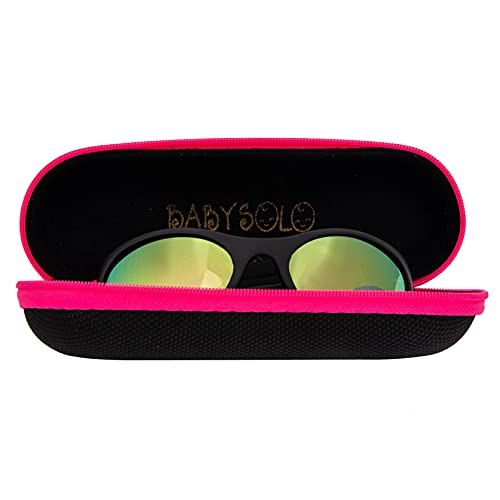Baby Solo Original Baby Sunglasses Safe, Soft, & Adorable Durable Case Included (0-36 Month, Matte Black Frame w/Pink Mirror Lens)2