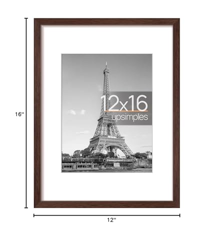 Image of upsimples 12x16 Picture Frame, Display Pictures 8.5x11 with Mat or 12 x 16 Without, Wall Hanging Poster Frames, Brown, 1 Pack