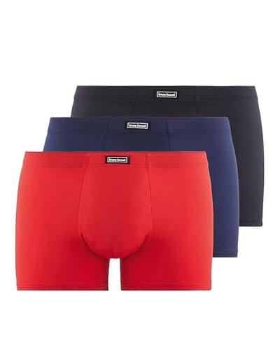 bruno banani Herren Shorts Soft Micro - 3er Set - Herren Boxershorts eng anliegend ohne störende Nähte - Normale Bundhöhe - Atmungsaktiv schwarz/Marine/rot, L