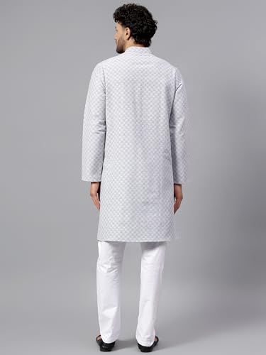 Image of LATEST CHIKAN Men's Checkered Cotton Blend Straight Kurta