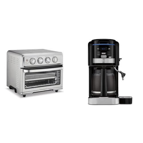 Cuisinart Air Fryer + Convection Toaster Oven, 8-1 Oven with Bake, Grill, Broil & Warm Options, Stainless Steel, TOA-70 & CHW-16 12-Cup Programmable Coffeemaker & Hot Water System New Black