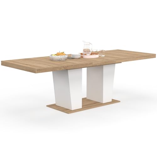 IDMarket - Table à Manger Extensible Rectangle ELIAD 8-12 Personnes Bois et Blanc 200-250 cm