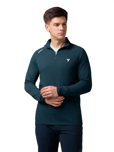Image of TECHNOSPORT Men's Solid Quarter Zip Gym Slim Fit Active Sports T-Shirt with COTFLEX Full Sleeve Cotton Feel Polyester 4-Way Stretch Memory Fabric Lightweight Workout Running Training