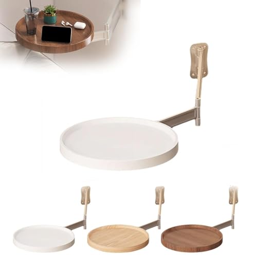 Mesa Plegable de Pared con Bandeja Redonda, Escritorio Extensible, Brazo metálico, Estante Flotante Giratorio, extensión de mesilla de Noche para Ventana Mirador(White)