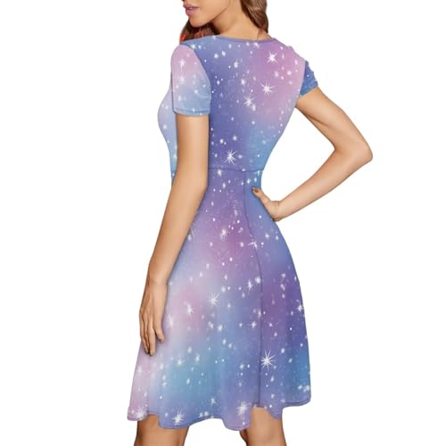 Image of HUGS IDEA Womens Puffy Swing Midi Dress Round Neck Short Sleeve Party A-Line Dresses