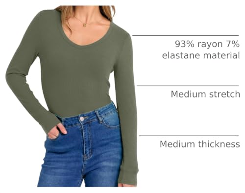 Image of ANRABESS Long Sleeve V Neck Shirts for Women | Soft Comfy Ribbed Knit Fitted Tshirts, Casual Going Out Tops, 2026 Trendy Basic, Fall Winter Underscrub Layering Clothes