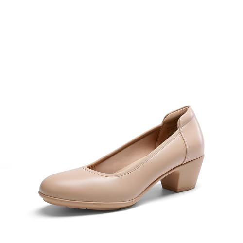 DREAM PAIRS Women's Low Chunky Heels Comfortable Block Work Pumps Closed Round Toe Dress Shoes for Office Business 7.5 Nude