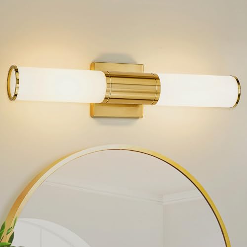 Image of Bathroom Light Fixtures Set of 2, 2 Light Vanity Lights for Mirror with Milk Glass Shade, Up and Down Wall Sconces for Bathroom Bedroom Hallway, Brushed Gold, VL834-BG-ML-2PK