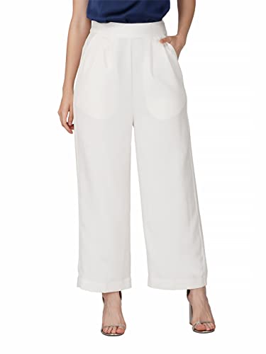 Image of fabcoast High Waist Wide Leg Loose Relaxed fit Women Pants - Flare Style, Half Waistband, Soft and Breathable Fabric - Ideal for Casual and Formal Wear.