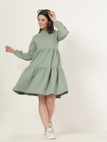 Robe tricotée verte gaufrée en maille premium texturée - 5